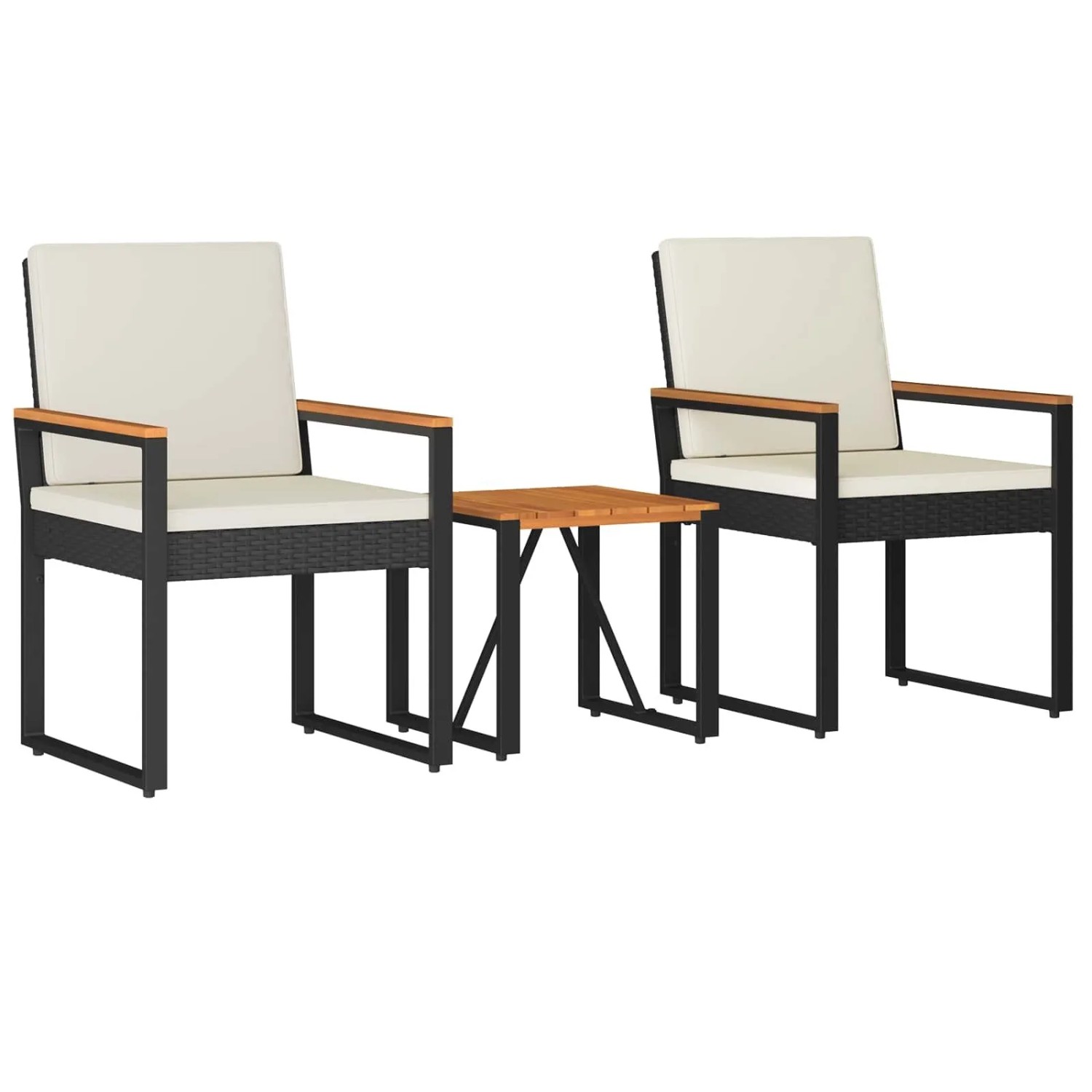 vidaXL Gartenmöbel Set 3-Tlg Schwarz und Cremeweiß Poly-Rattan 42025331