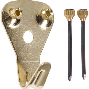 LUX Bilderhaken Größe 2, vermessingt, 2 Stück. Bilderhaken mit Nägeln zum Aufhängen von Bildern.