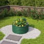 Rundes, grünes Vitavia Hochbeet Vita 401 aus Metall mit Schneckenschutz im Garten.