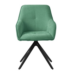 2er Set drehbare ML-Design Esszimmerstühle, grüner Webstoff, schwarzes Metallgestell.