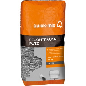 Quick-Mix Feuchtraumputz, 30 kg Sack, ideal für feuchte Umgebungen.