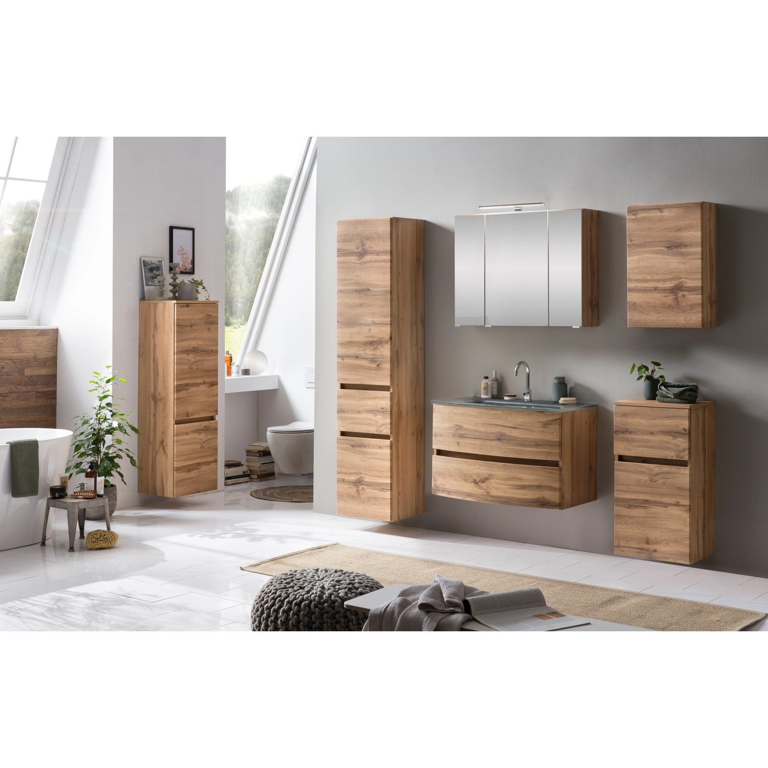 Held Möbel Hochschrank Salerno, 40 cm, Wotaneiche, im Badezimmer-Set.