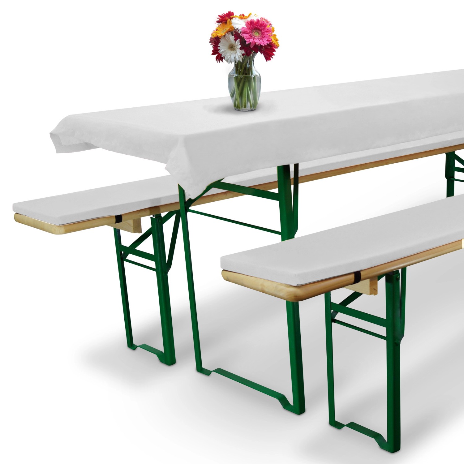 Beautissu Bierbankauflage Comfort XS, 70cm, Weiß, 3-teilig, für Bierzeltgarnitur mit Tischdecke und Bankhussen.