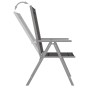 Verstellbarer Gartenstuhl des vidaXL Bistro-Sets aus Aluminium und Textilene, silbern.