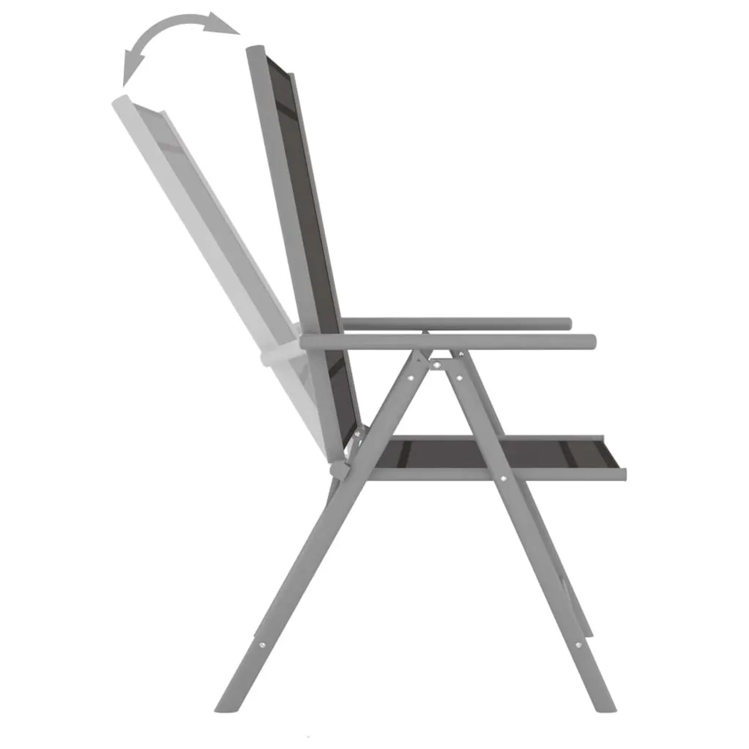 Verstellbarer Gartenstuhl des vidaXL Bistro-Sets aus Aluminium und Textilene, silbern.