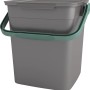 Grauer Bio Mülleimer Kompost Container Smart 9 l mit Deckel und grünem Griff.