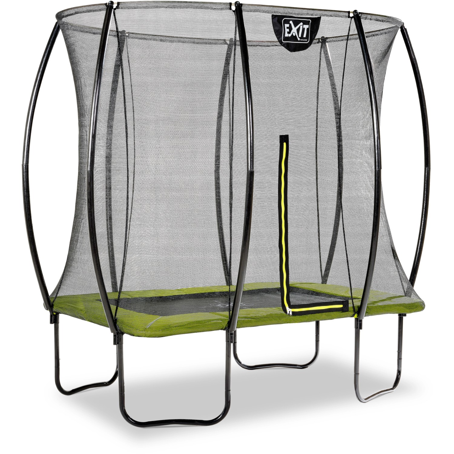 Rechteckiges, grünes EXIT Silhouette Trampolin 153x214cm mit Sicherheitsnetz.