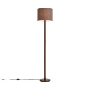QAZQA Japandi Stehleuchte Nussbaumholz mit Braunem Leinenschirm 151 cm Mels