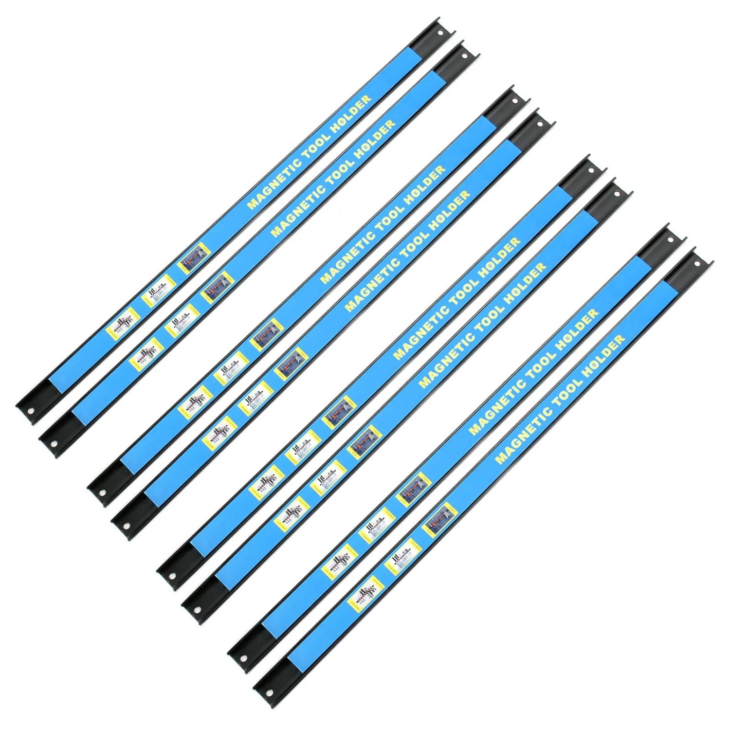 Acht schwarze Wiltec Magnetleisten (61 cm) für Werkzeuge. Ideal als Werkzeughalter und Wandhalterung in der Werkstatt.