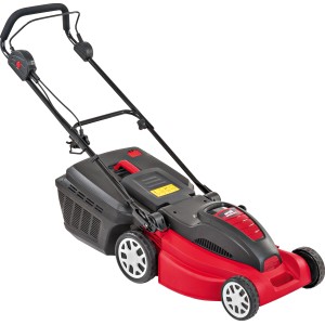 MTD Elektro-Rasenmäher Optima 42 E in Rot und Schwarz mit Fangkorb.