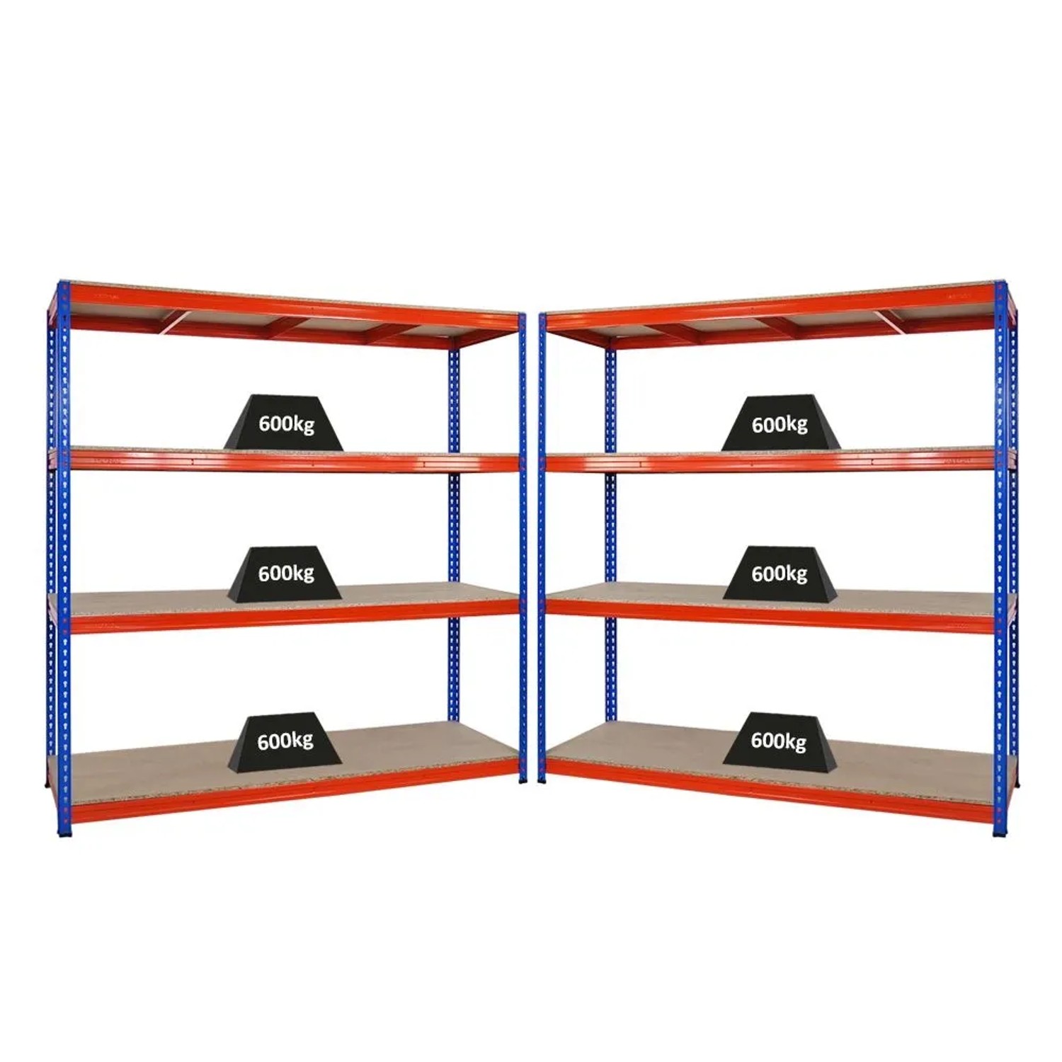 PROREGAL Profi Schwerlastregal BISON HxBxT 200x180x60cm 4 Spanplatten-Ebenen 15mm Fachlast 600kg Blau-Orange