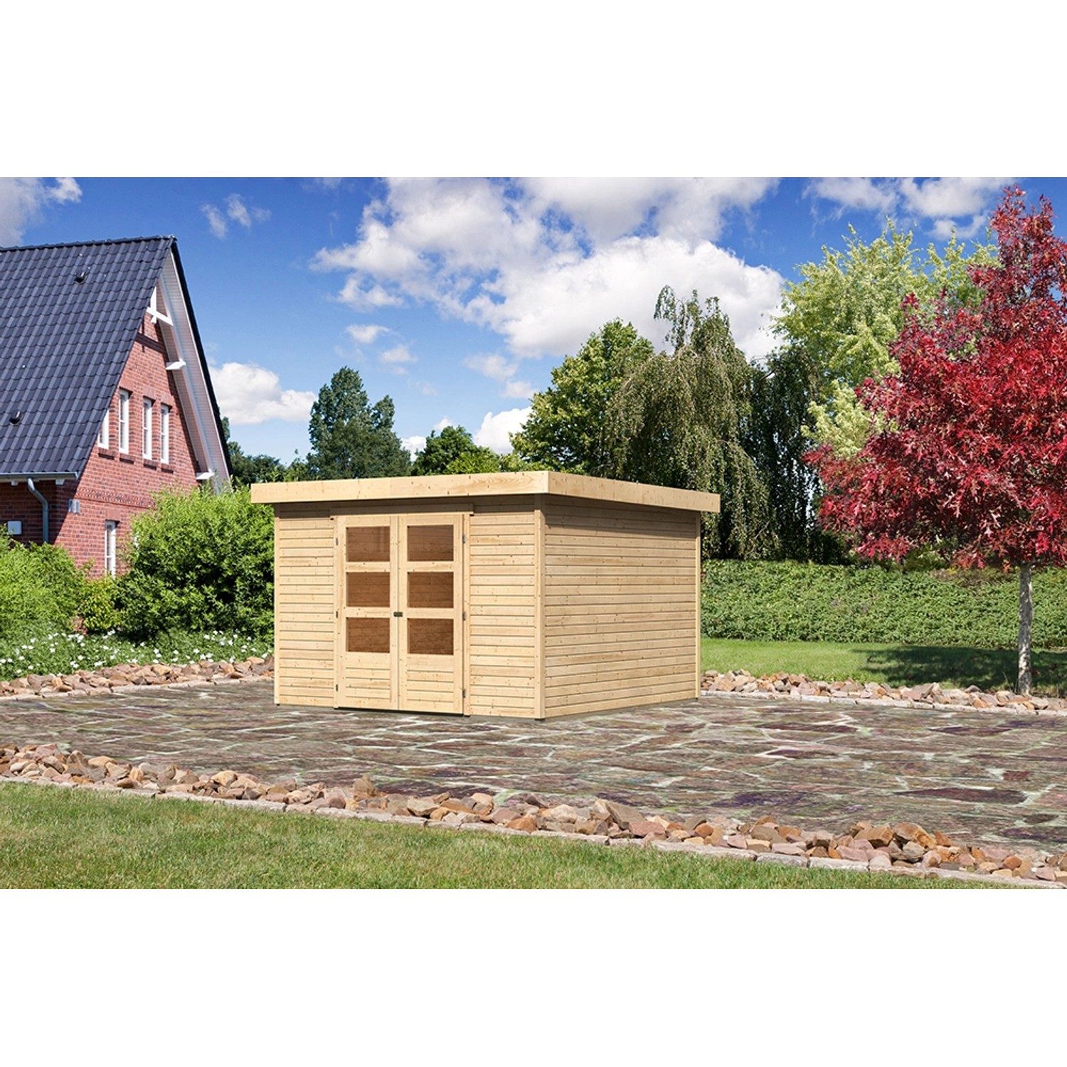 Karibu Holz-Gartenhaus Boras - Flachdach Unbehandelt 298 cm x 302 cm günstig online kaufen