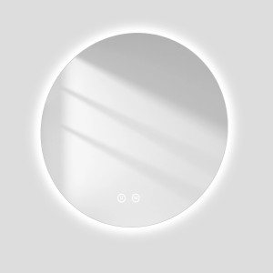 Runder, rahmenloser Emke LED Badspiegel, 50cm, mit Touchschalter und 3 Lichtfarben.
