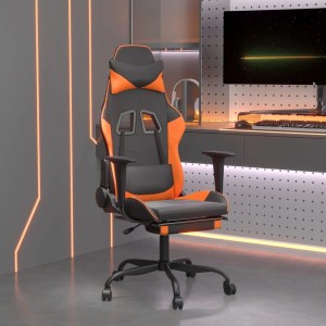 Gaming-Stuhl mit Massage und Fußstütze, schwarz-orange, Kunstleder.