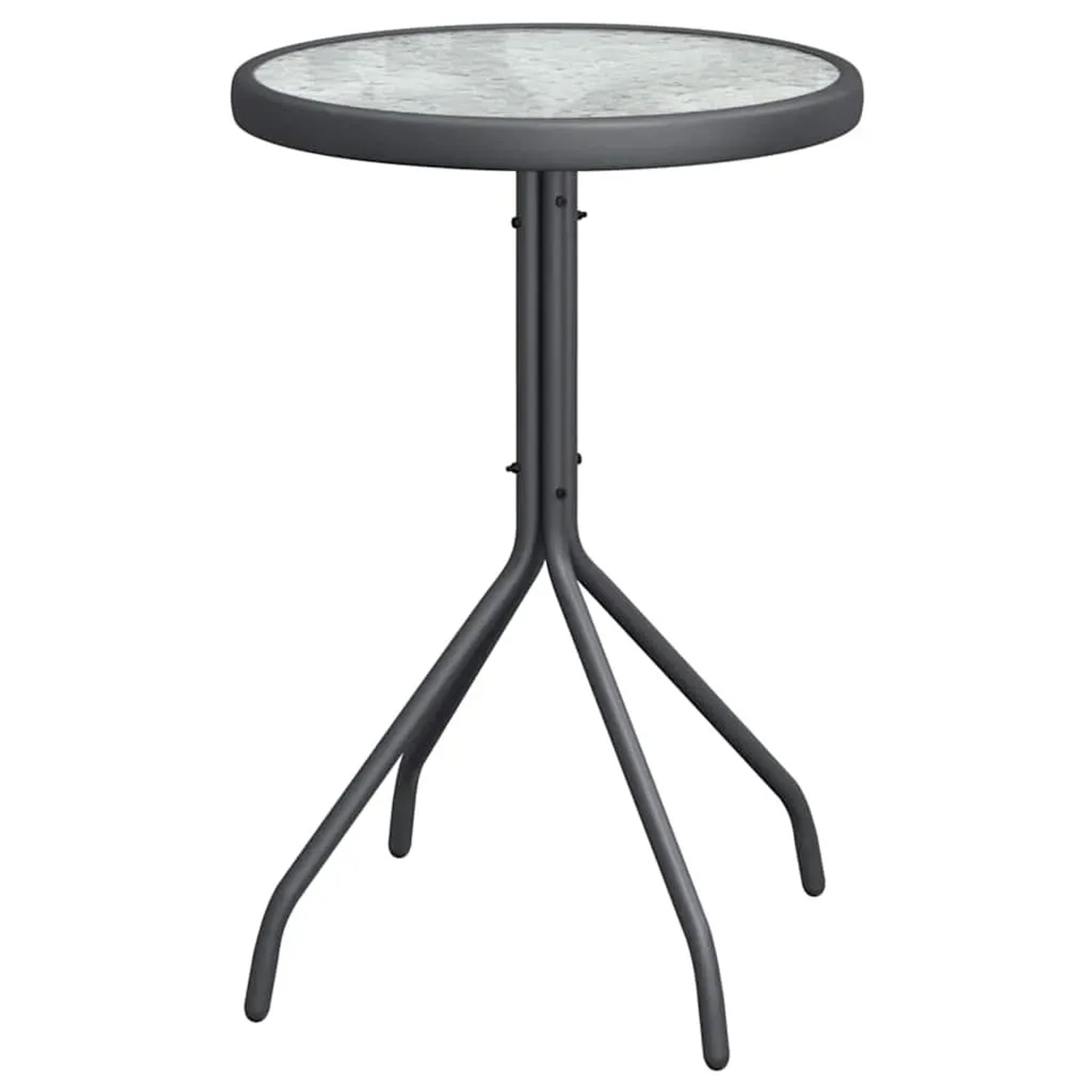 Graues vidaXL Garten Bistro Set, 3-teilig, Stahl. Gartentisch mit drei Beinen.