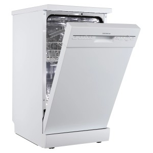 Respekta Unterbau-Geschirrspüler Bena 45 cm, weiß, mit geöffneter Tür.