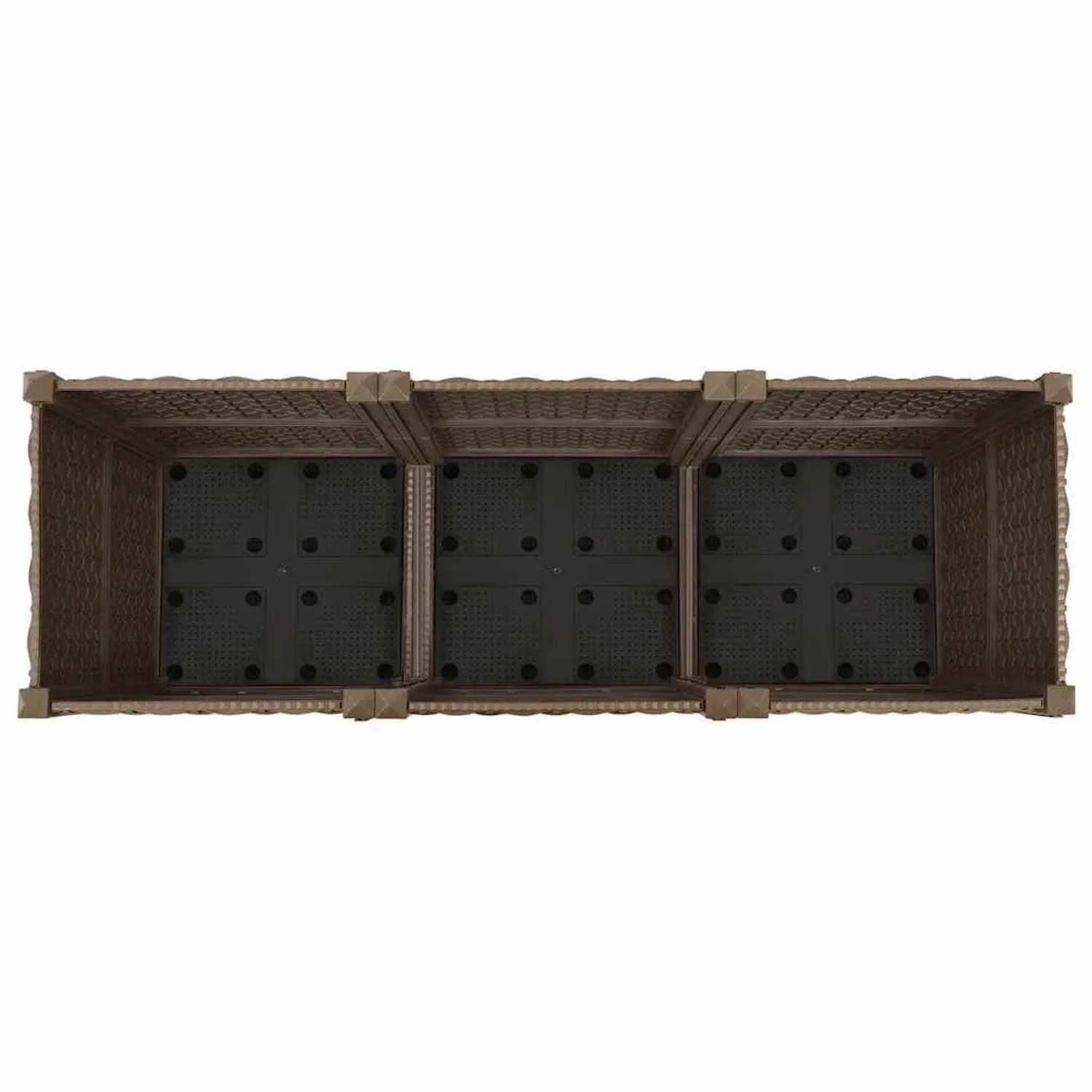 Braunes furnicato Hochbeet (120x40x38 cm) aus Polypropylen, Ansicht von oben.