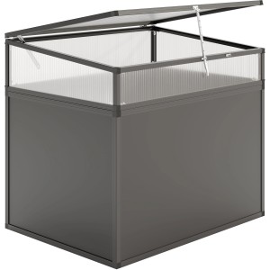 KGT Frühbeetaufsatz für Hochbeet 130, anthrazit-grau, mit geöffneter Klappe. Zubehör für Hochbeete.