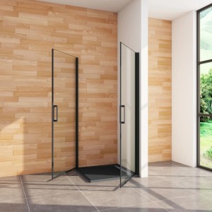 AICA Eckeinstieg 100x100 Höhe200cm Schwarz Duschkabine 8mm NANO ESG-Glas Schwingtür Drehtür Eckdusche Duschabtrennung