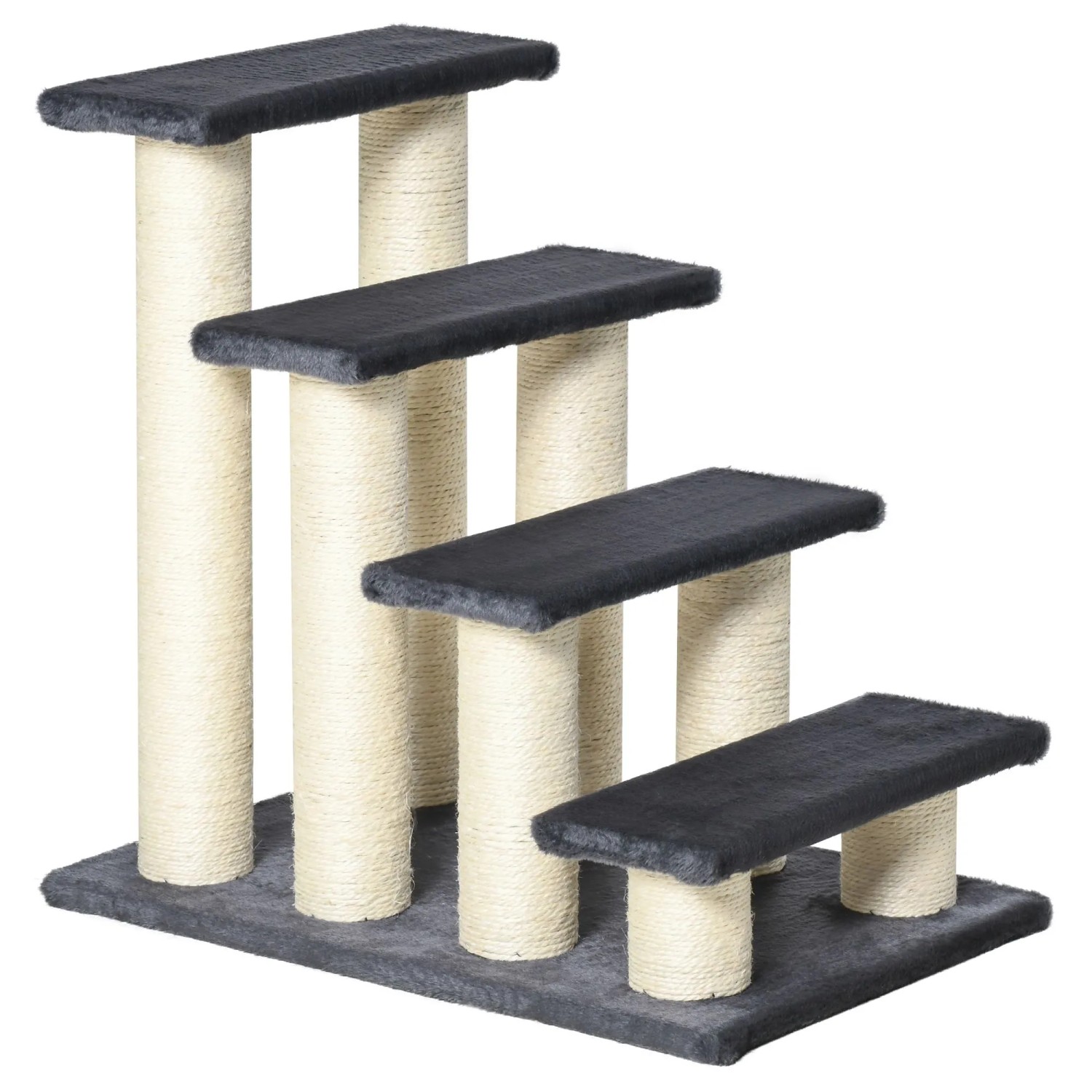 PawHut Kratzbaum Tiertreppe Katzentreppe Hundetreppe 4 Stufen Treppe, Plüsch, Grau, 60 x 40.5 x 59 cm