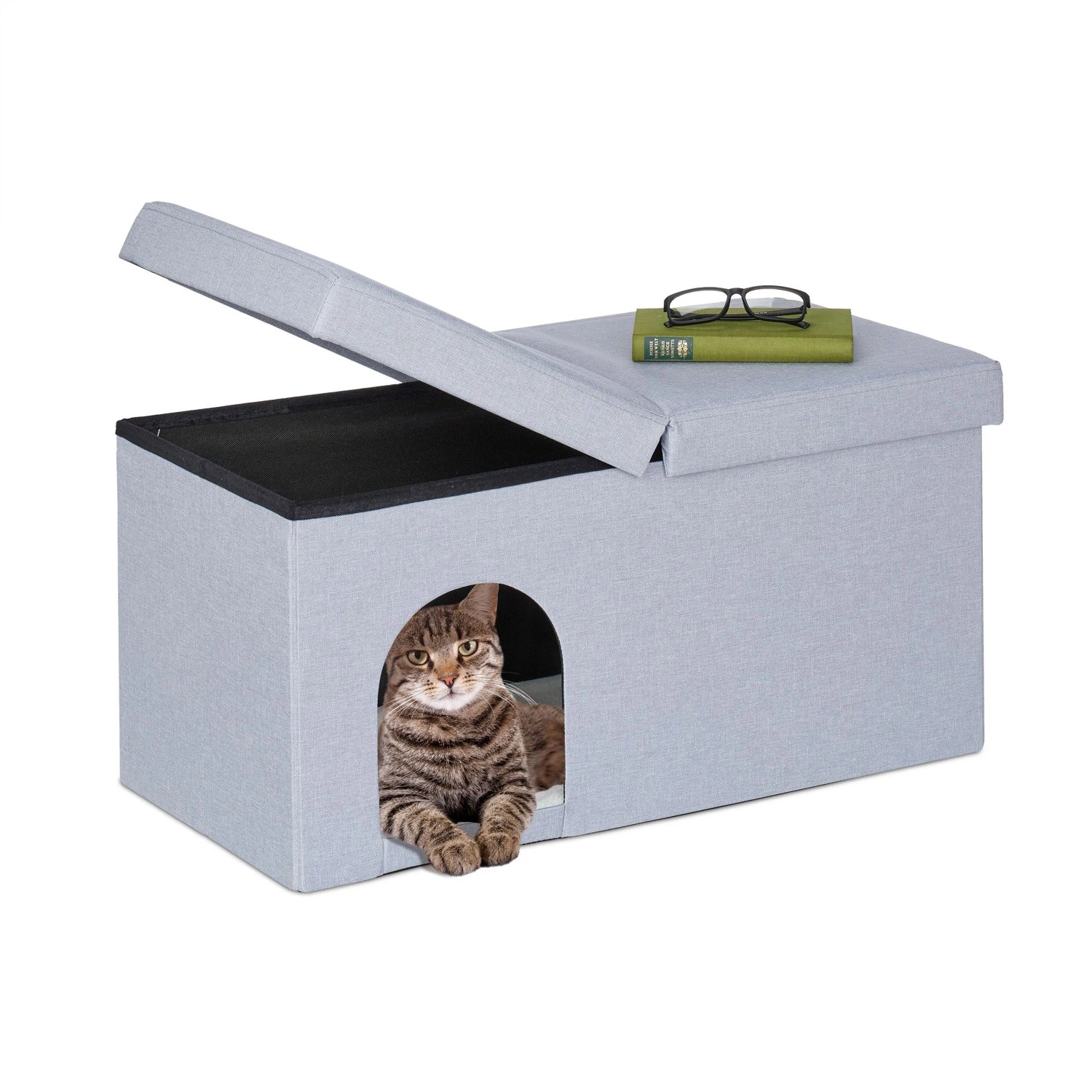 Relaxdays Katzenhöhle MDF Grau Faltbar 38,5 cm x 74,5 cm x 37 cm 5,8 kg