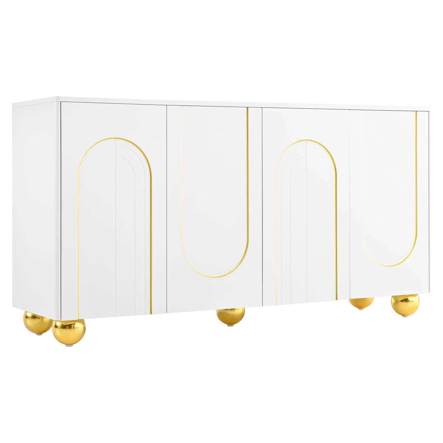 Merax Sideboard 4 Türen Metallfüße Bogen Goldlinien