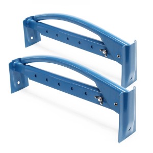 Zwei blaue, verstellbare Wiltec Ziegelzangen aus Stahl mit ergonomischen Griffen für Steinheber und Klinkerträger.