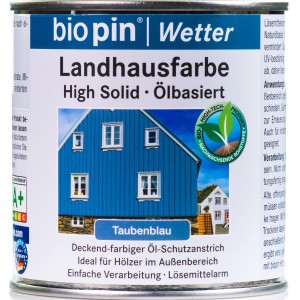 Dose Biopin Landhausfarbe Taubenblau, ölbasierte Holzlasur für Außen, 375ml.