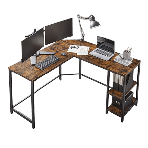 Songmics Eckschreibtisch Brandon 2 Ablagen Braun-Schwarz