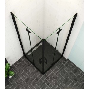Eckdusche: Duschparadies Duschkabine 120x90cm mit schwarzem Rahmen und Falttür aus Klarglas.