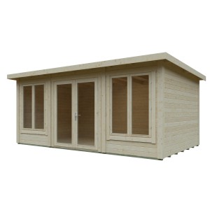 Unbehandeltes Kiehn-Holz Gartenhaus KH 44-009, 520x300 cm, mit Fenster und Doppeltür.