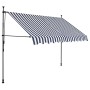 Einziehbare Markise in Blau-Weiß gestreift, handbetrieben, 300 cm breit. Ideal für Terrasse und Balkon.