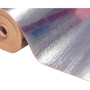 Rolle Laminatunterlage Pur 2 mm mit integriertem Feuchteschutz und silberner Oberfläche.