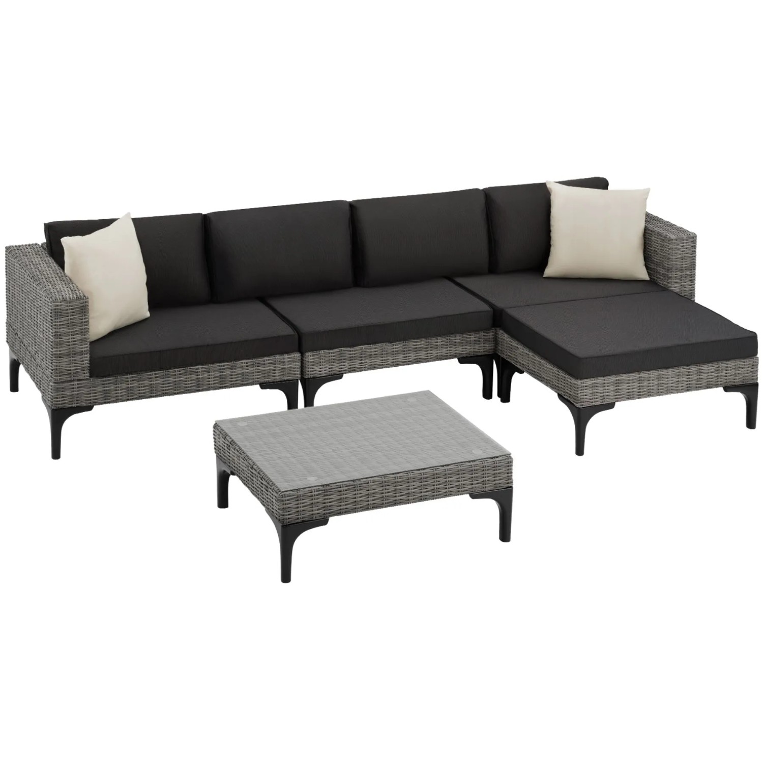 Tectake Rattan Lounge Konstanza Mit Aluminiumgestell Hochwertiges Geflecht  259 x 187 x 62 cm Grau