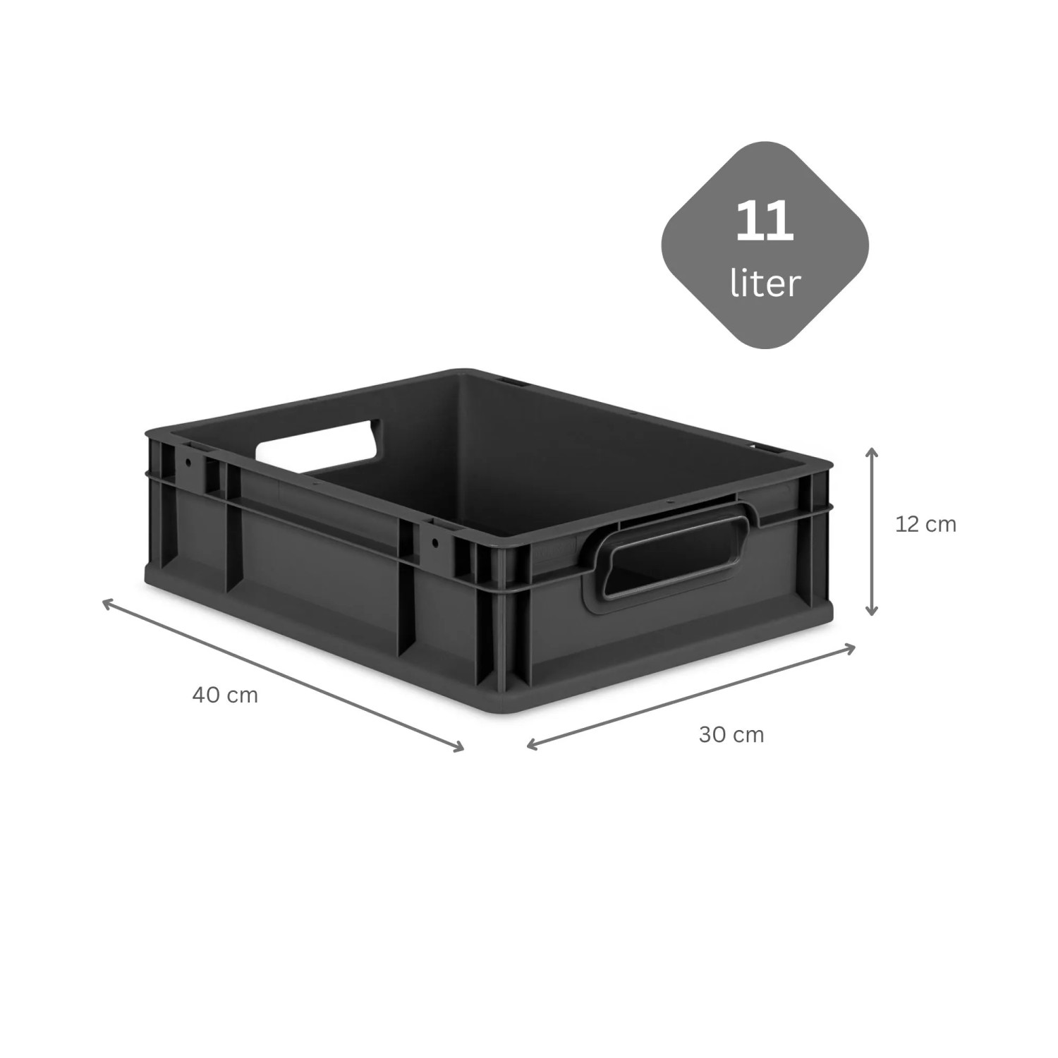Schwarze PROREGAL Eurobox Nextgen, 11 Liter, mit Griffen. Ideal als Transportbox oder Aufbewahrungsbox.