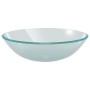Rundes, klares Glas Waschbecken mit blauem Rand, Teil eines vidaXL Sets.