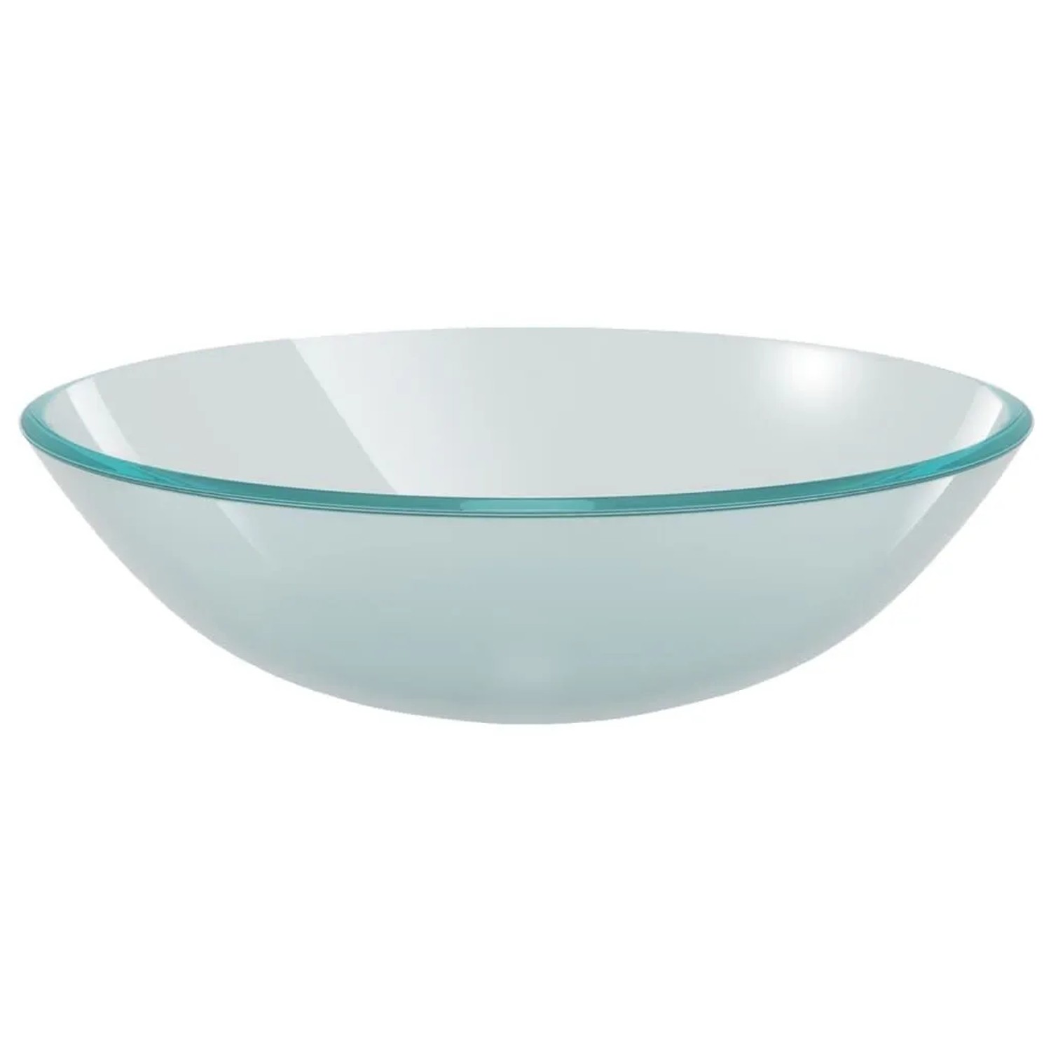 Rundes, klares Glas Waschbecken mit blauem Rand, Teil eines vidaXL Sets.
