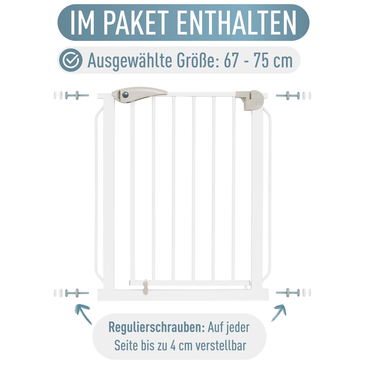 ib style Türschutzgitter Berrin 58-185cm Treppenschutzgitter für Kinder und Haustiere Ohne Bohren Weiß 67-75cm_9