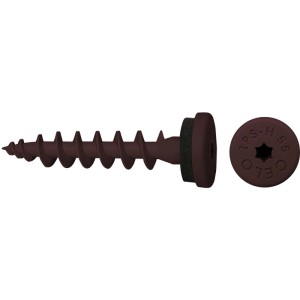 Schokobraune Celo Isolierplattenschraube IPS-H 55 mit TX25 Antrieb und Dichtung für Dämmstoffbefestigung.