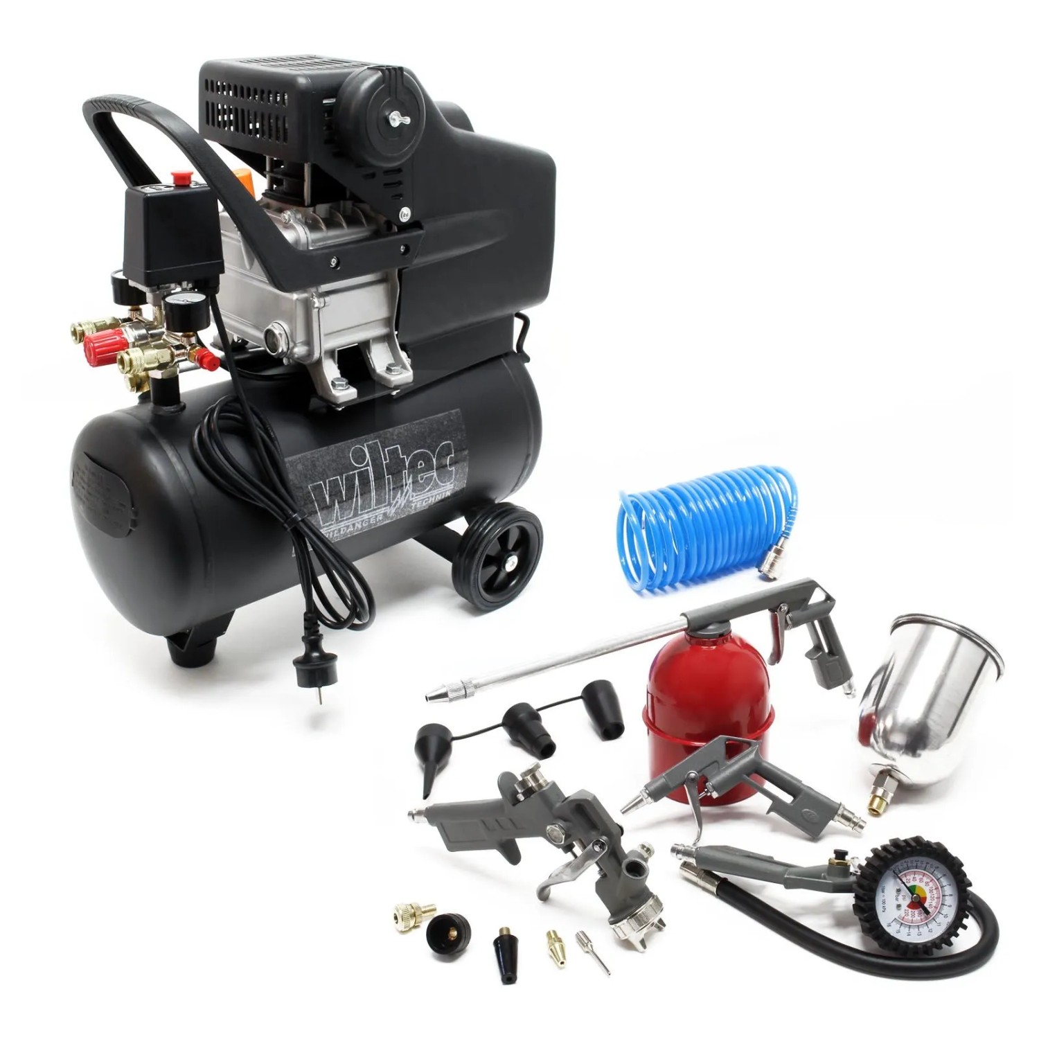 Wiltec Druckluftkompressor 24L 13-Tlg. Set Kompressor Druckluftwerkzeug Luft