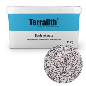 Terralith Buntsteinputz Mosaikputz, 2mm, 15kg, weiß, gelb, schwarz. Dekorativer Wandputz für Innen & Außen.