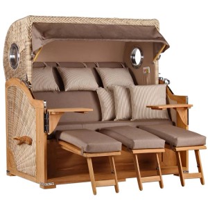 GarWoh Strandkorb Westerland XXL Teak mit Bullauge und PE-Geflecht, Dessin 534.