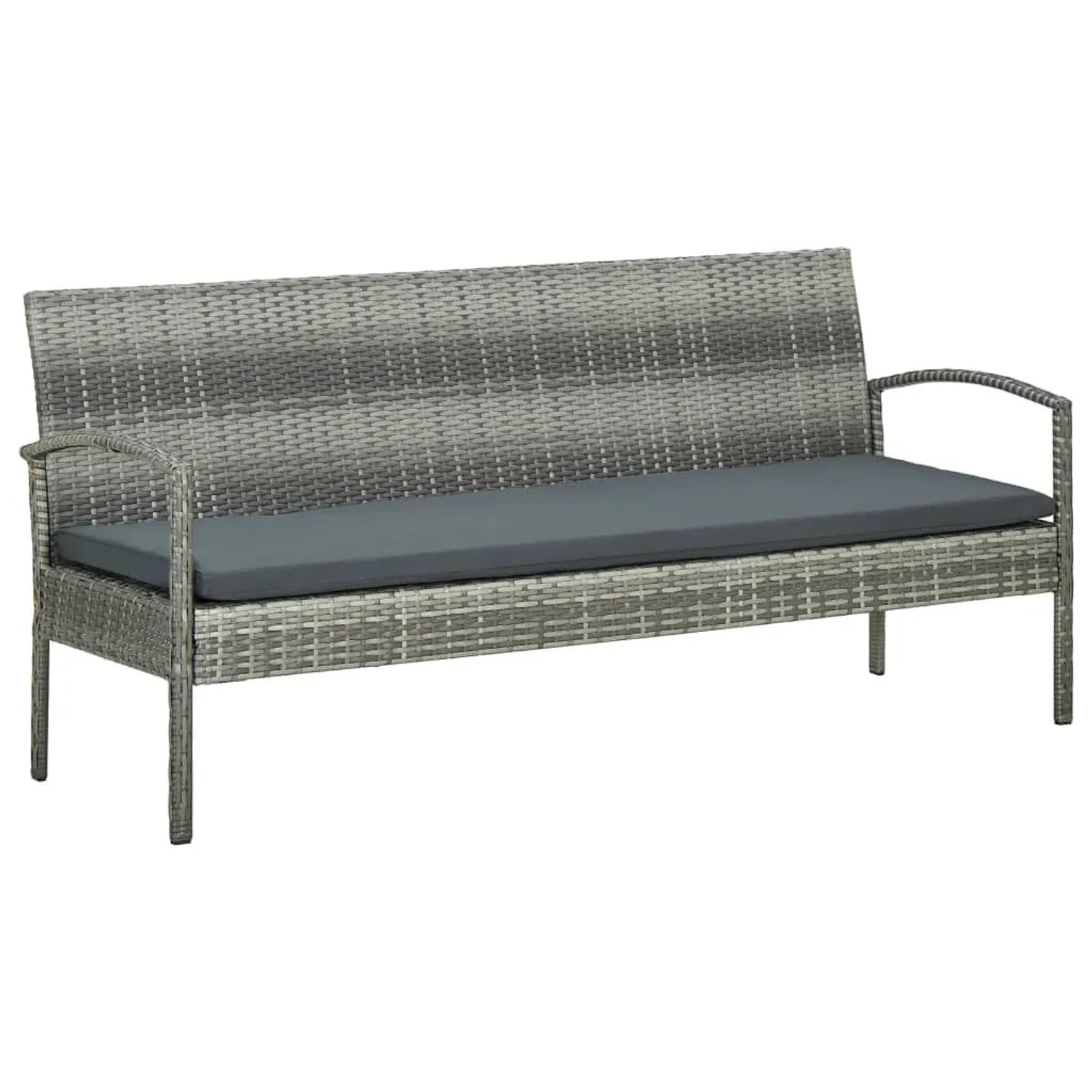 vidaXL Gartensofa 3-Sitzer mit Kissen Grau Poly Rattan 45792