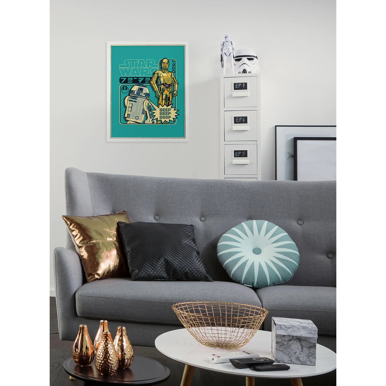 Komar Wandbild Star Wars "Beep Boop", 50x70 cm, blau, mit R2-D2 und C-3PO.
