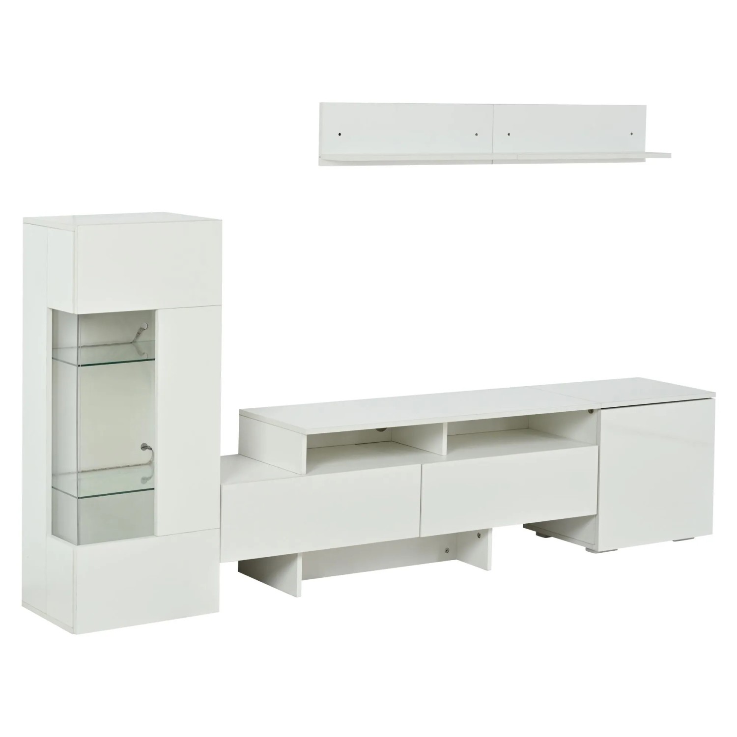 okwish TV Wohnwand Set mit LED Hochglanz Vitrine Wohnzimmer 70 Zoll 170x35x45cm Weiß