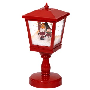 Rote Lumineo LED-Laterne mit Weihnachtsmann und Schneemann, Weihnachtsdekoration für Innen, 13,5x13,5x32,5cm.