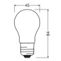 Skizze: Osram LED-Leuchtmittel E27 Tropfenform mit Maßangaben.