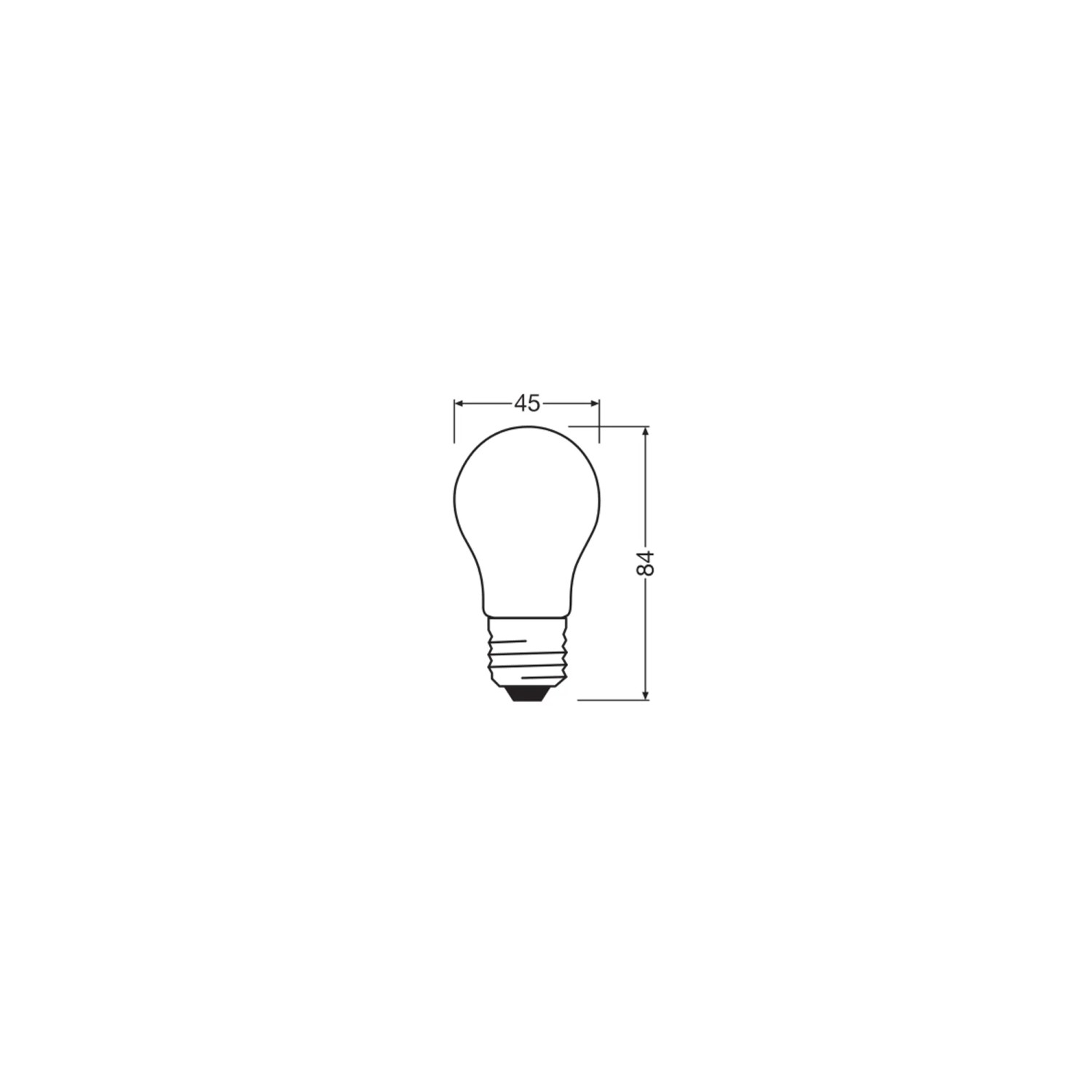 Skizze: Osram LED-Leuchtmittel E27 Tropfenform mit Maßangaben.