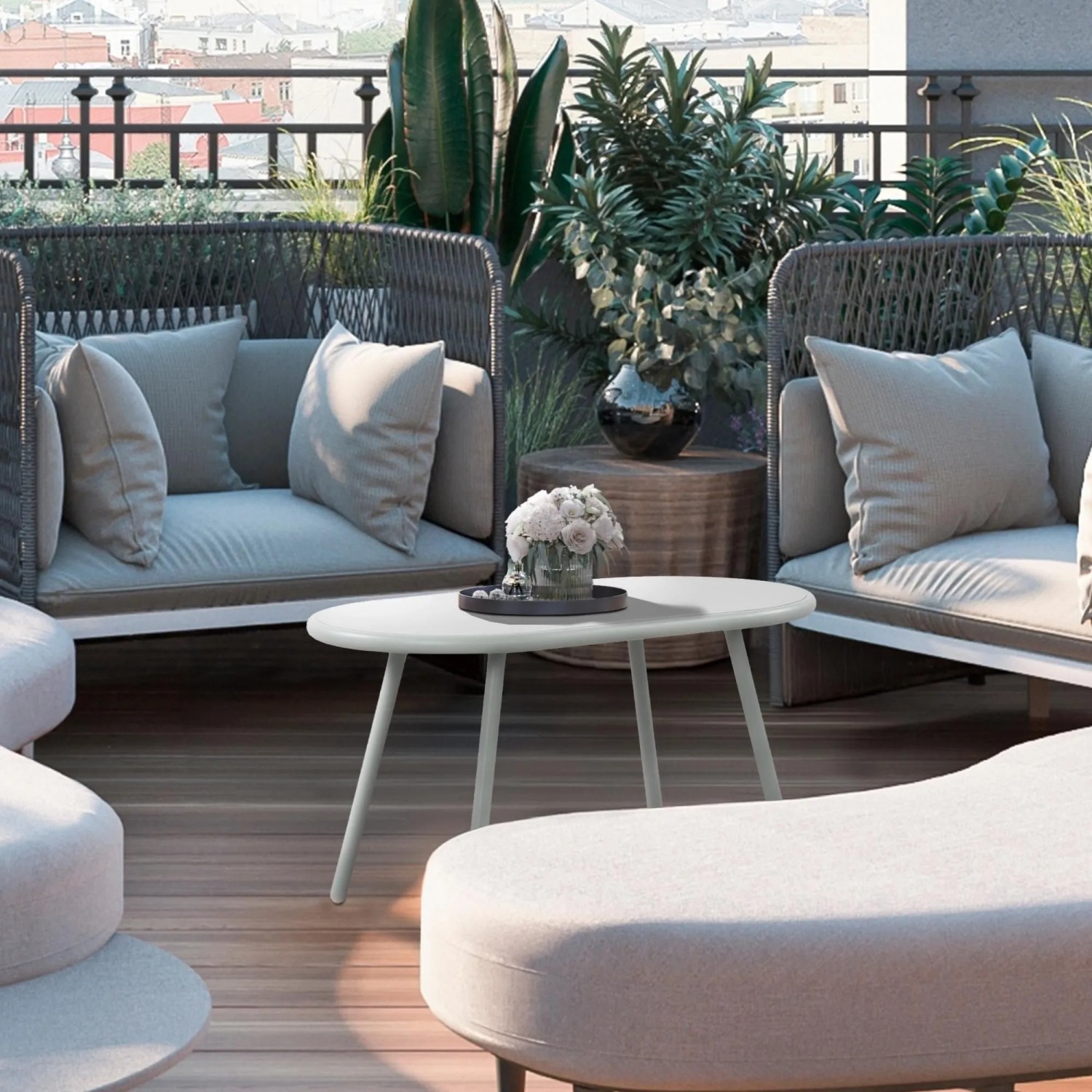 DELUKE Couchtisch VORIN Kunststoff Türkis 80x45x45cm Sofatisch Oval Beistelltisch Wohnzimmertisch Klein