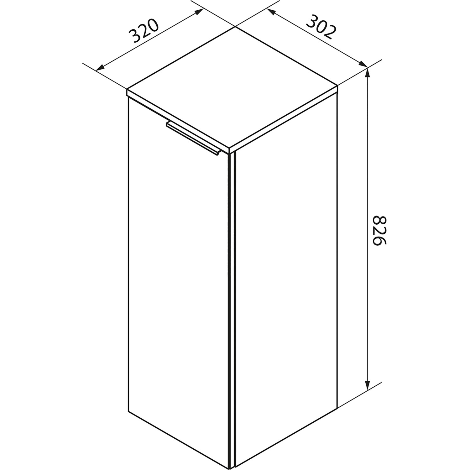 Fackelmann Hängeschrank B.Brillant, 30 cm, Asteiche/Anthrazit Glas, Umrisszeichnung mit Maßen.